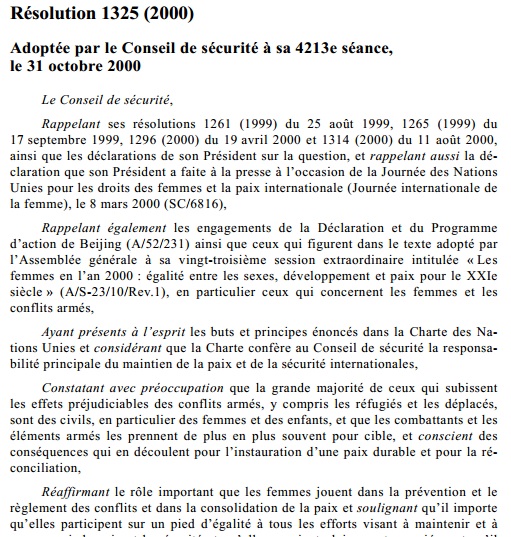 La resolución 1325 del Consejo de Seguridad de las Naciones Unidas