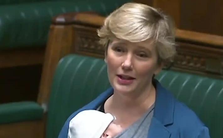 Stella Creasy speaking in parliament in September with her newborn son. Photograph: PRU/AFP/Getty Images - The Guardian