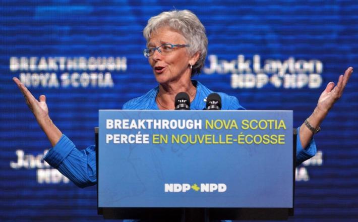 Former federal and Nova Scotia NDP leader Alexa McDonough is shown giving a speech in Halifax on Aug. 14, 2009. (Tim Krochak/The Canadian Press) - CBC