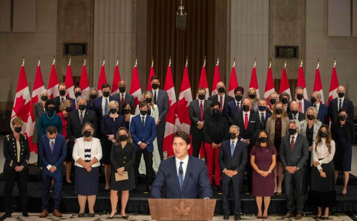 Canadian Prime Minister Justin Trudeau speaks during a press conference with members of his new cabinet in Ottawa, Canada, October 26, 2021 (AFP) - Daily Sabah
