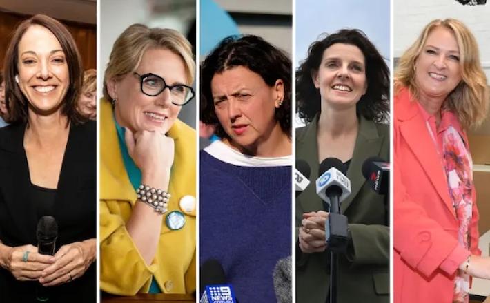 Sophie Scamps, Zoe Daniel, Monique Ryan, Allegra Spender and Kylea Tink all ousted Liberal men from parliament. (CREDIT: JESSICA HROMAS, PENNY STEPHENS, LUIS ENRIQUE ASCUI, JAMES ALCOCK, GETTY IMAGES)