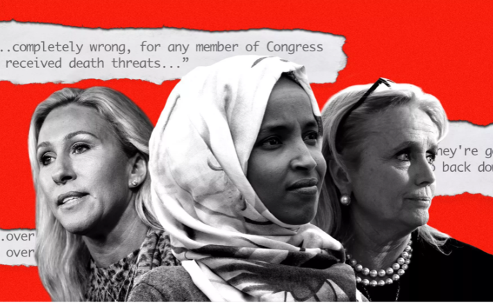 Women politicians are under siege  -  4.Photo illustration: Sarah Grillo/Axios. Photos: Kevin Dietsch, Stefani Reynolds, and Alex Wong/Getty Images