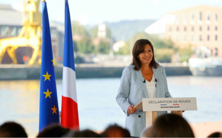La maire socialiste de Paris, Anne Hidalgo, lors de l'annonce de sa candidature à Rouen, le 12 septembre 2021. © Thomas Samson, AFP La maire socialiste de Paris, Anne Hidalgo, lors de l'annonce de sa candidature à Rouen, le 12 septembre 2021. © Thomas Samson, AFP