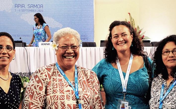 Second from left- Hon. Fiame Naomi Mataafa, Samoa's longest standing Member of Parliament and the first female member of Cabinet. Photo: UN Women/Olivia Owen.