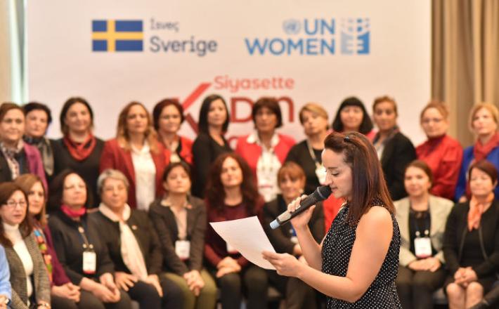 İpek Aslan, candidate from Hatay province read the joint statement. Photo: UN Women/Ender Baykus