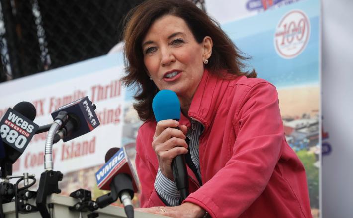 Kathy Hochul, the lieutenant governor, will succeed Andrew M. Cuomo to become the first female governor of New York.Credit...Brendan McDermid/Reuters