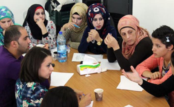 Members of the Constitutional Shadow Committee participate in a constitution drafting session after completing a capacity development workshop. Photo: Palestinian Centre for Peace and Democracy/Ibrahim Abdeljawwad 