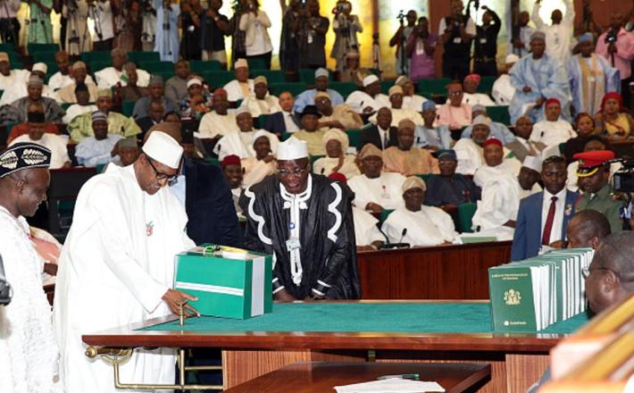  Nigerian President Muhammadu Buhari in the Nigerian Senate in 2015. There are very few women representatives. Sunday Aghaeze/AFP via Getty Images