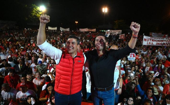Colorado Party's presidential candidate Santiago Peña (left) and his running mate Pedro Alliana at their closing campaign rally in Asunción on 27 April 2023 | LUIS ROBAYO/AFP via Getty Images Colorado Party's presidential candidate Santiago Peña (left) and his running mate Pedro Alliana at their closing campaign rally in Asunción on 27 April 2023 | LUIS ROBAYO/AFP via Getty Images