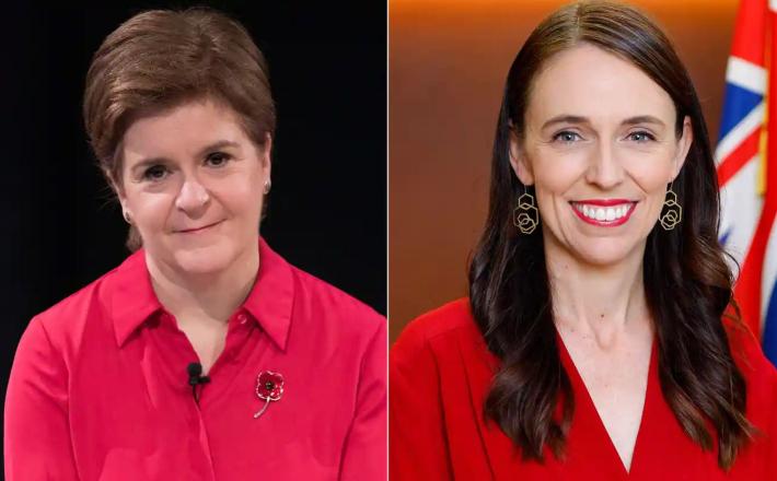 Nicola Sturgeon (left) and Jacinda Arden both spoke of wrestling with competing demands of high office. Composite: Getty
