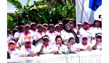 Kirinyaga Governor Anne Waiguru (seated centre) with other female politicians from different political parties speak to journalists at a Nairobi hotel in 2019.  Credits: Evans Habil | Nation Media Group 