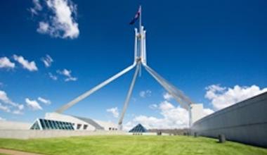  Roof and flag of the Parliament of Australia in Canberra 