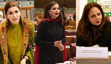 This combination of photos shows female lawmakers Shazia Marri (L), Sherry Rehman (C) and Aisha Ghous (R). — Pictures via Twitter