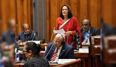 Minister for Women, Children and Poverty Rosy Sofia Akbar makes a point in Parliament. Picture: PARLIAMENT OF THE REPUBLIC OF FIJI - The Fiji Times