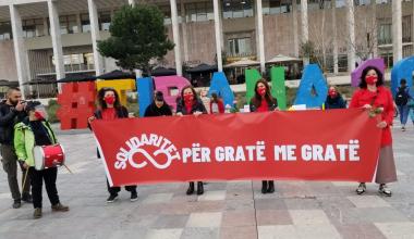 A protest with the slogan ‘Solidarity; For Women, With Women’, was organized by human rights groups and activists in 2021 in Tirana. Photo: BIRN