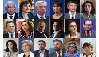 António Costa y los 17 ministros de su nuevo Gobierno, que será por vez primera paritario. LUSA (EFE)