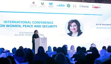 UN Women Executive Director Sima Bahous delivers remarks at the International Conference on Women, Peace and Security in Abu Dhabi on 8 September 2022. Photo: UN Women/Saroj Khadka 