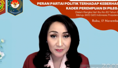 Screenshot of Chairwoman of the Indonesian Women's Congress (Kowani) Giwo Rubianto presenting her opening remarks during a webinar hosted by Kowani and viewed from Jakarta on Wednesday (Nov 17, 2021). ANTARA/Tri Meilani Ameliya.