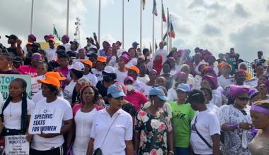 A cross section of protesting women at the Lagos house of assembly on March 8, 2022 [File: Ope Adetayo] 