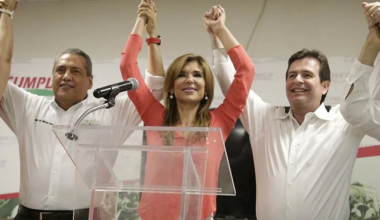 Claudia Pavlovich celebrates her victory as governor of Sonora, Mexico, in 2015. (Agencia el Universal/AP)