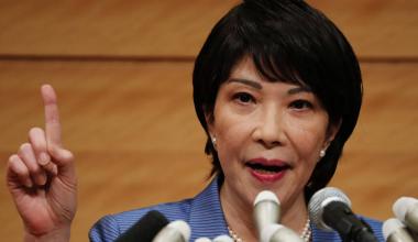 Lawmaker Sanae Takaichi speaks at a news conference to announce her running in the ruling Liberal Democratic Party leadership race to succeed outgoing Prime Minister Yoshihide Suga in Tokyo on Sept. 8. | REUTERS