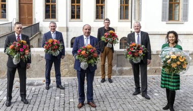 It's not unusual: The newly elected all-male Aargau government in October 2020, with its chancellor, Vincenza Trivigno