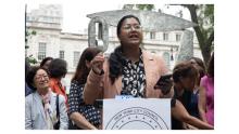 Newly Brooklyn Councilmember elect Shahana Hanif spoke at a rally in City Hall Park supporting female candidates, July 13, 2021. Ben Fractenberg/THE CITY
