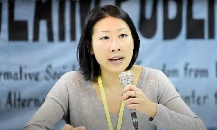 Satoko Kishimoto, the new mayor of Tokyo’s Suginami district: ‘I thought something had to change.’ Photograph: Asia Europe People's Forum/Youtube
