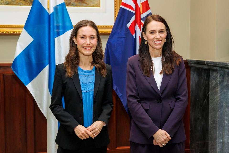 AUCKLAND, NEW ZEALAND - NOVEMBER 30: (L-R) Sanna Marin, Prime Minister of Finland and Prime Minster ... [+]GETTY IMAGES 